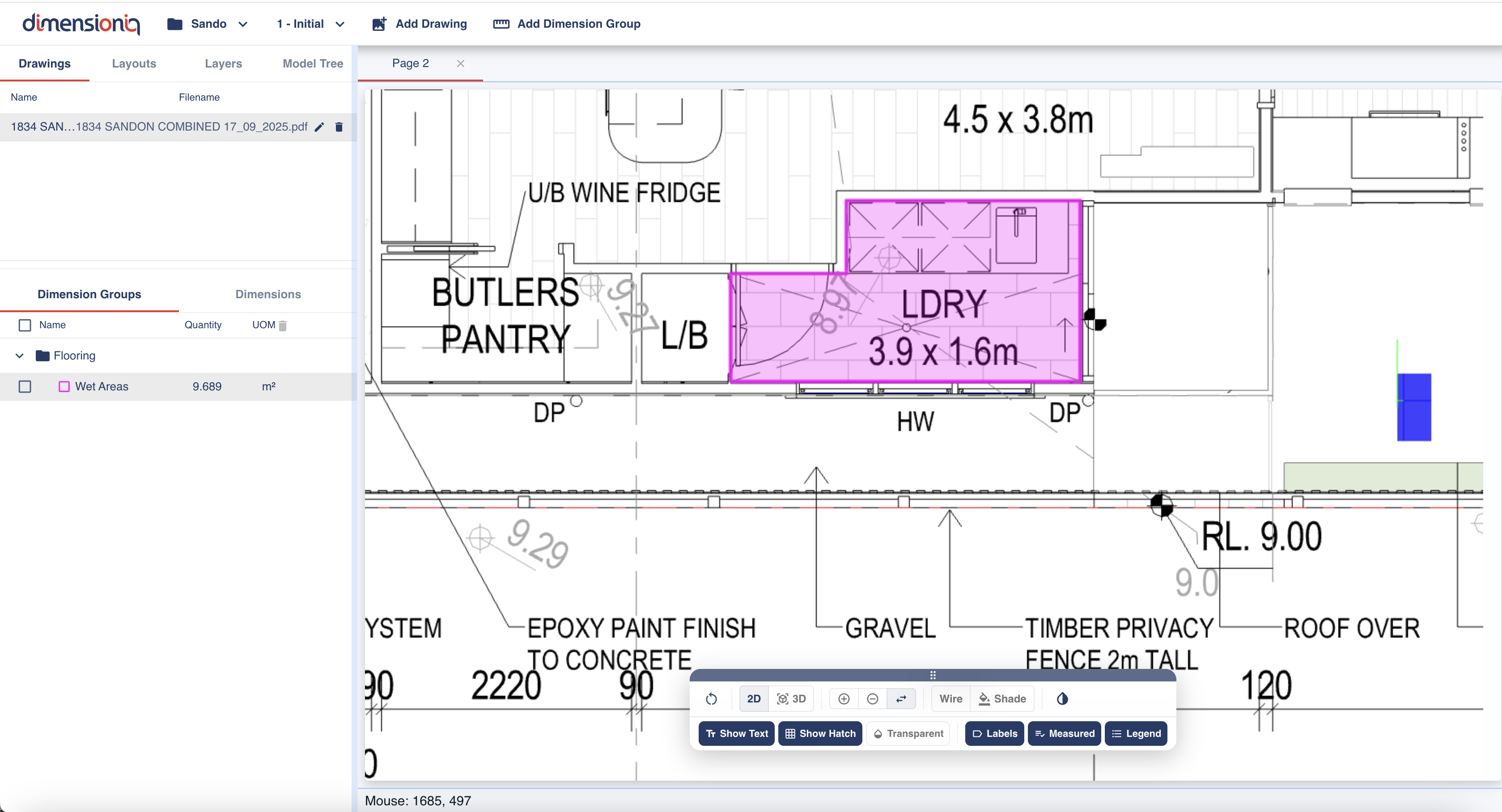 Measuring an area on a floor plan