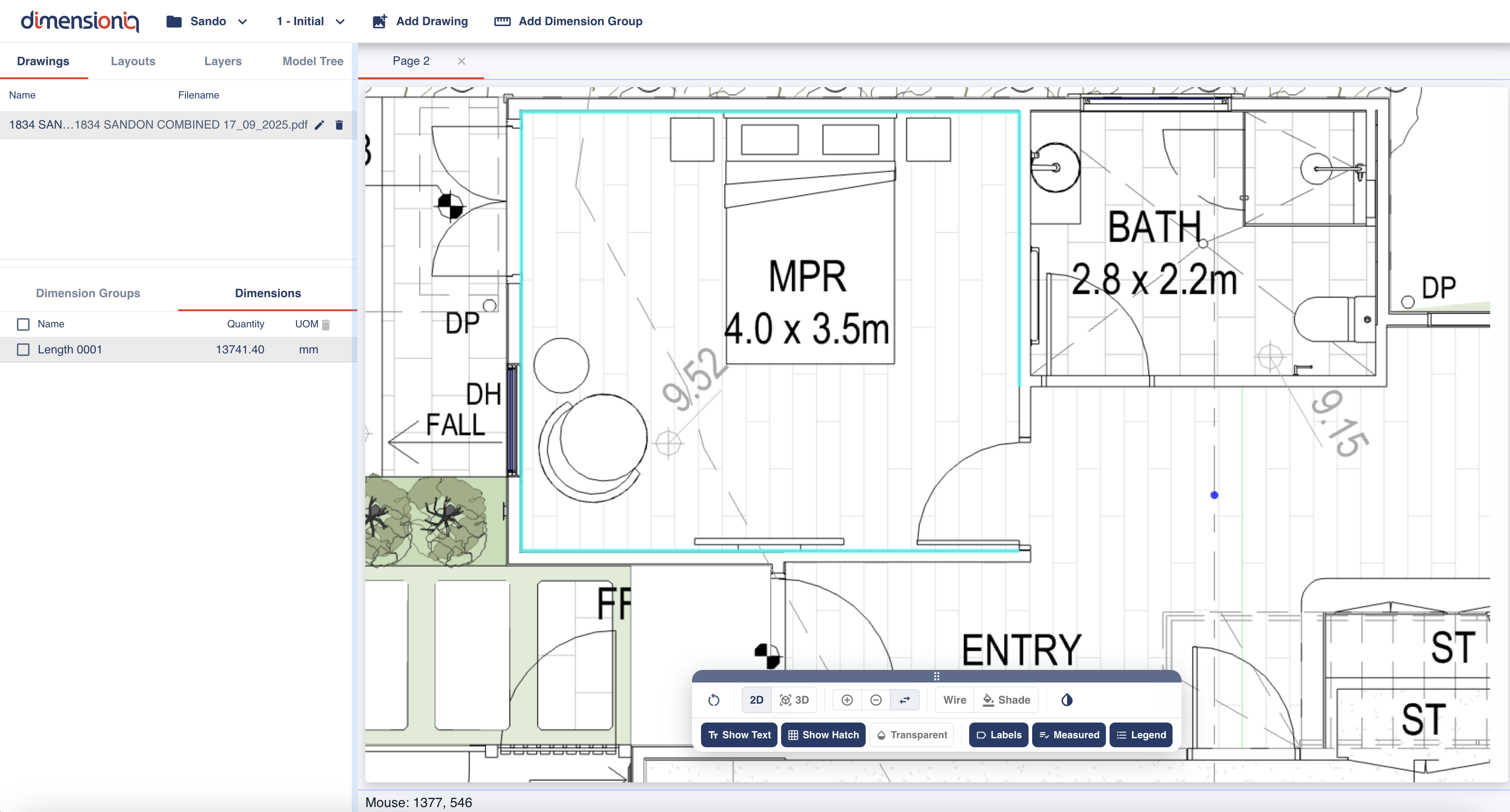 Measuring a length on a floor plan